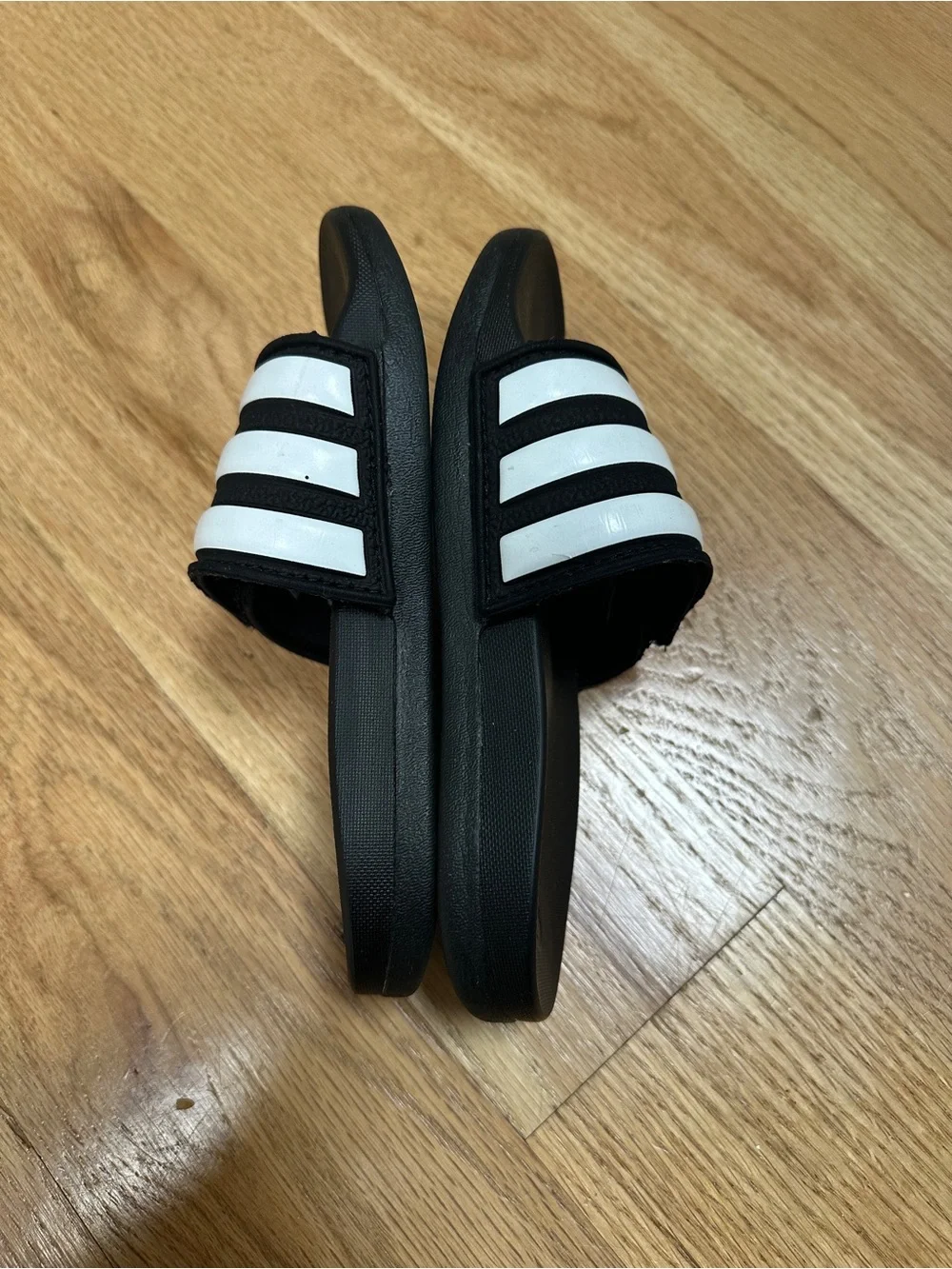 adidas Kids Black and White Slide Sandals with Three Stripes